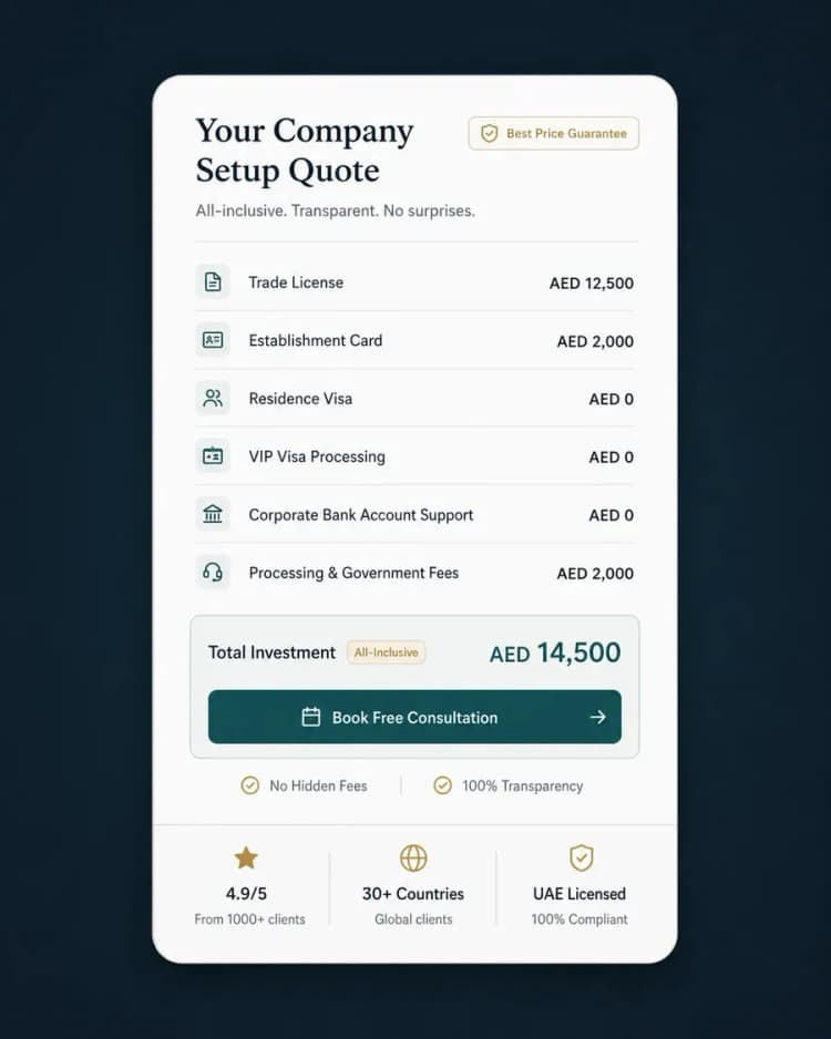 Dubai company setup quote summary card